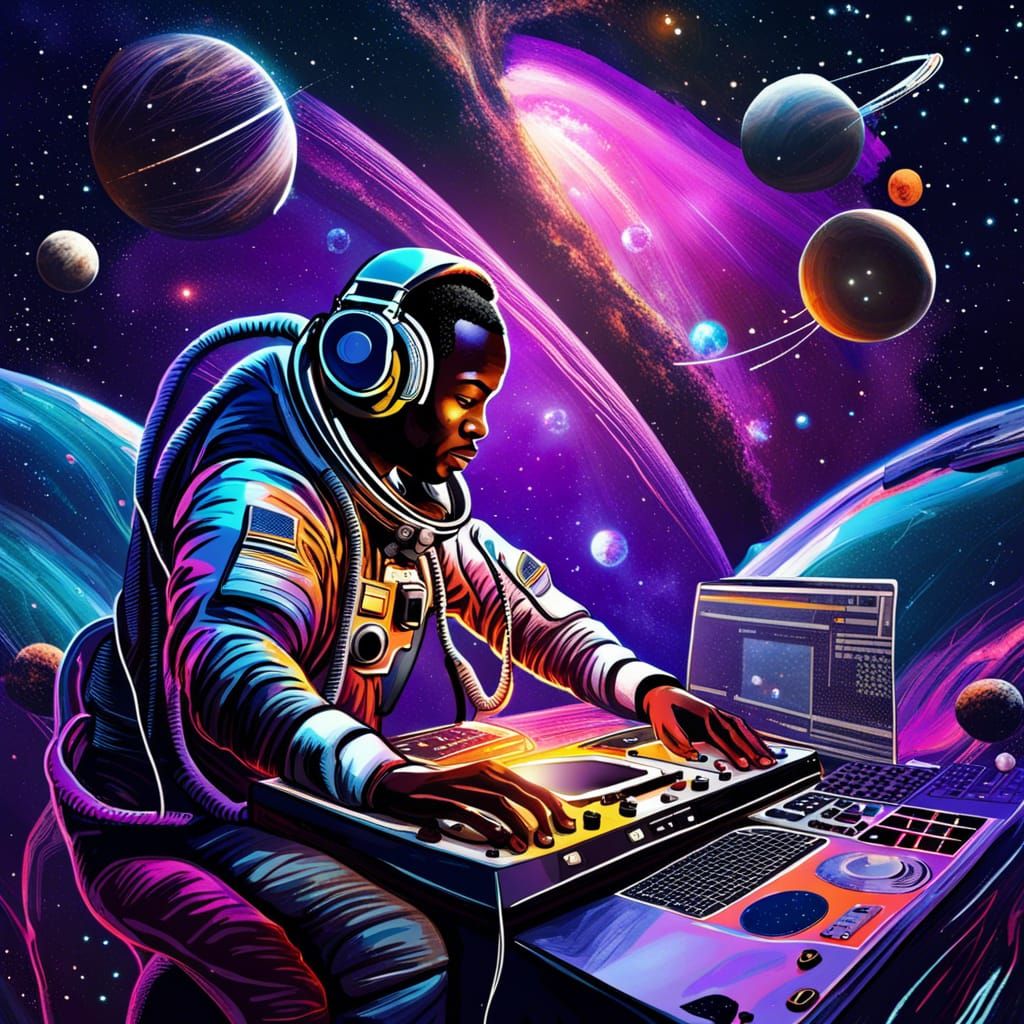 Astronaut DJ in Space: Vibrant Digital Art