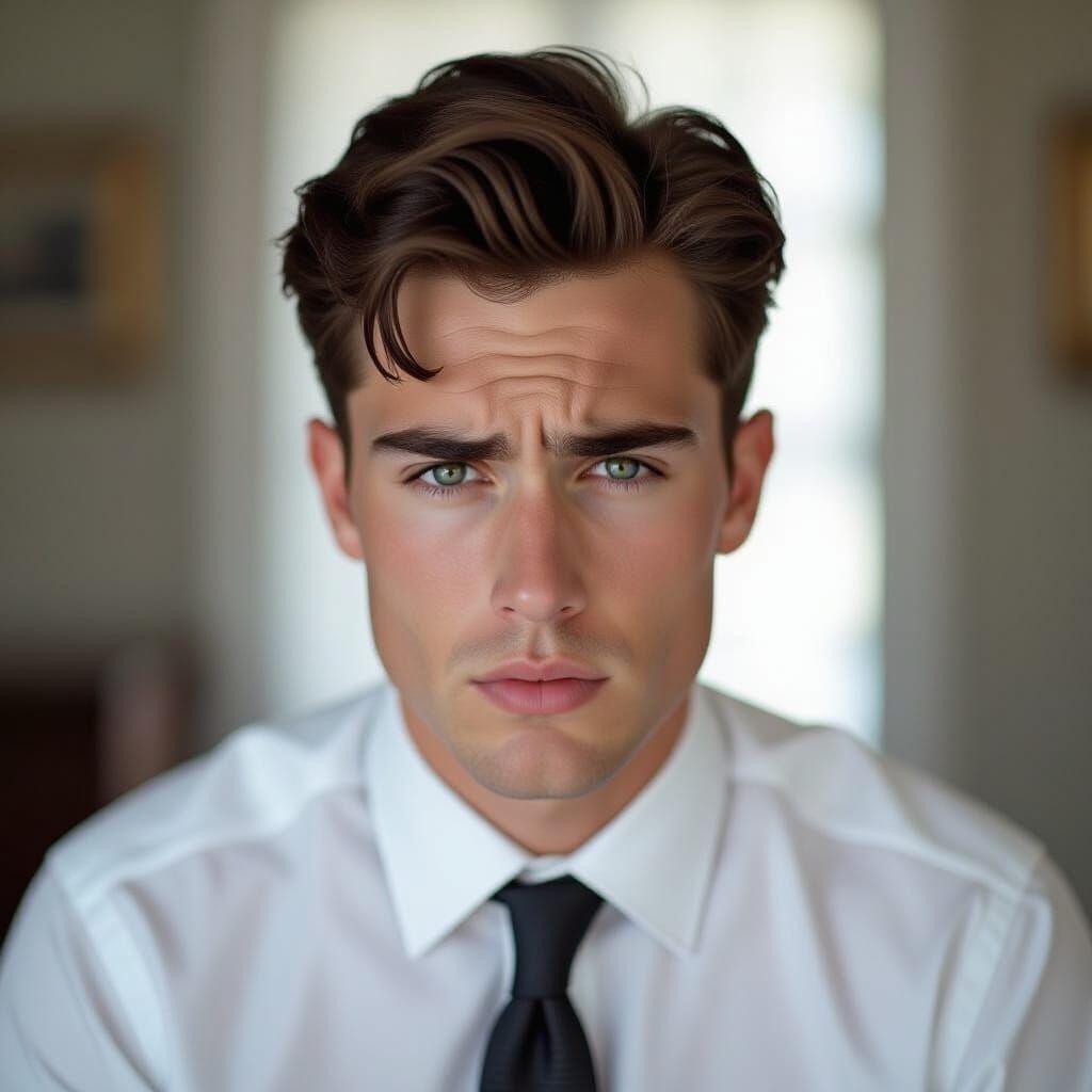 Photorealistic Portrait of a Worried Young Man in Tie