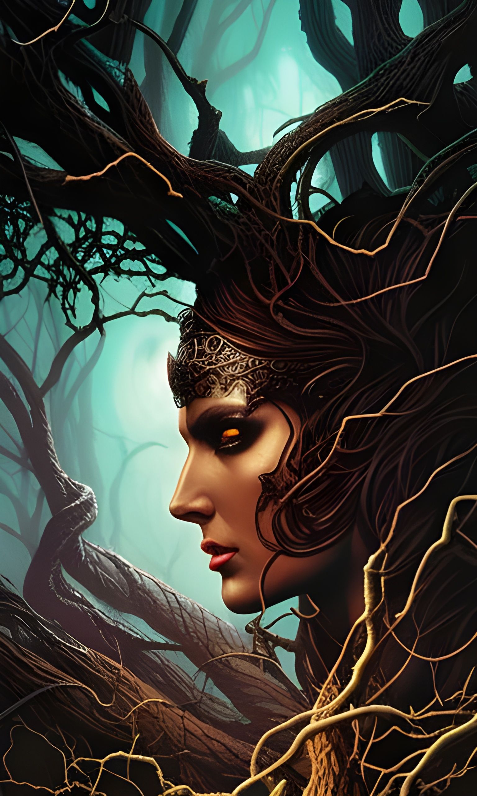 Dark Fantasy Forest Queen Art in 8K Resolution