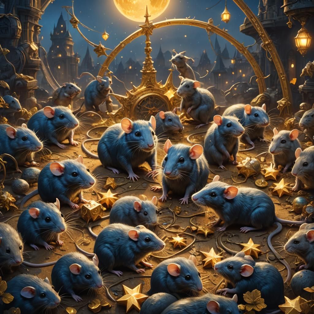 Fantastical Rats on a Star in Matte Painting Style