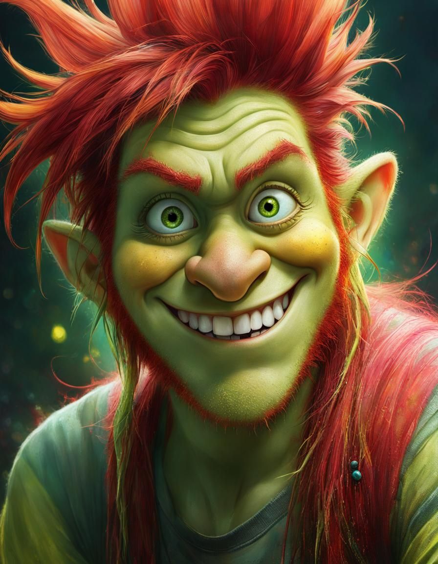 Red-Haired Troll Portrait in Silk Screen Style