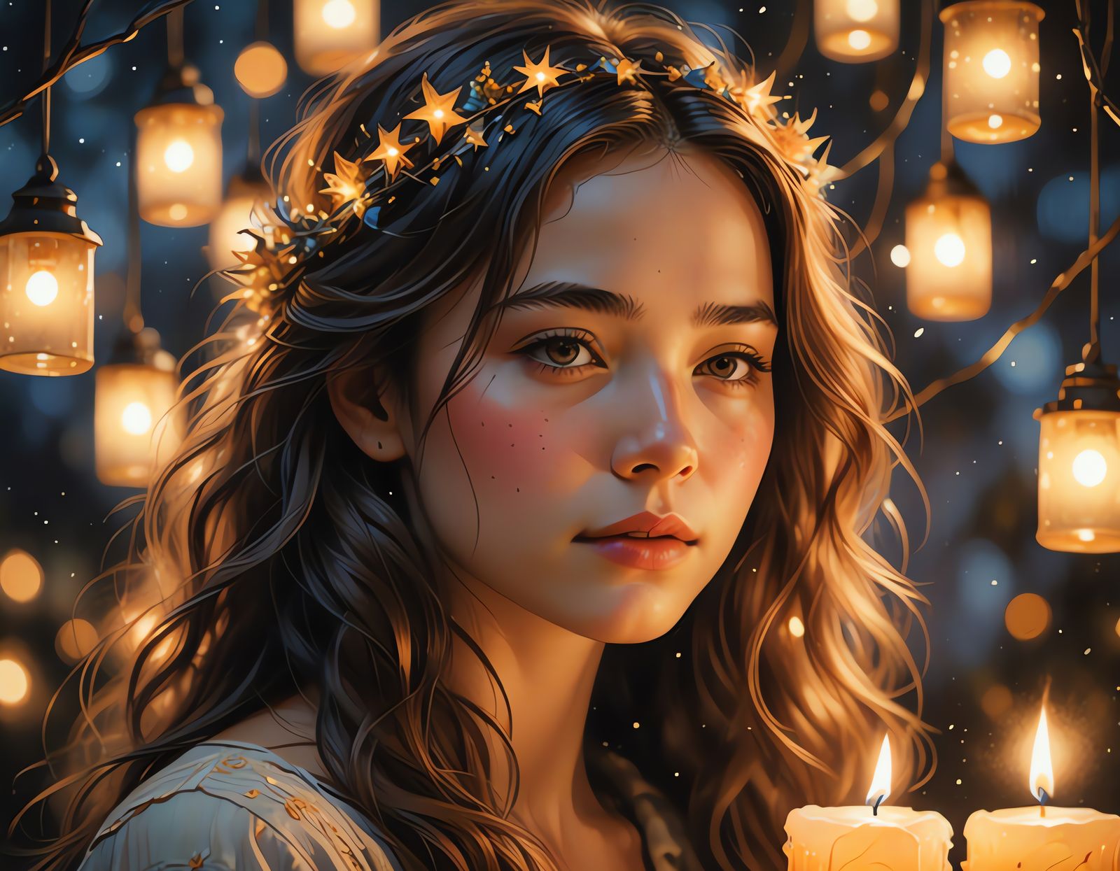 Dreamy Oil Painting of a Young Woman in Warm Golden Light