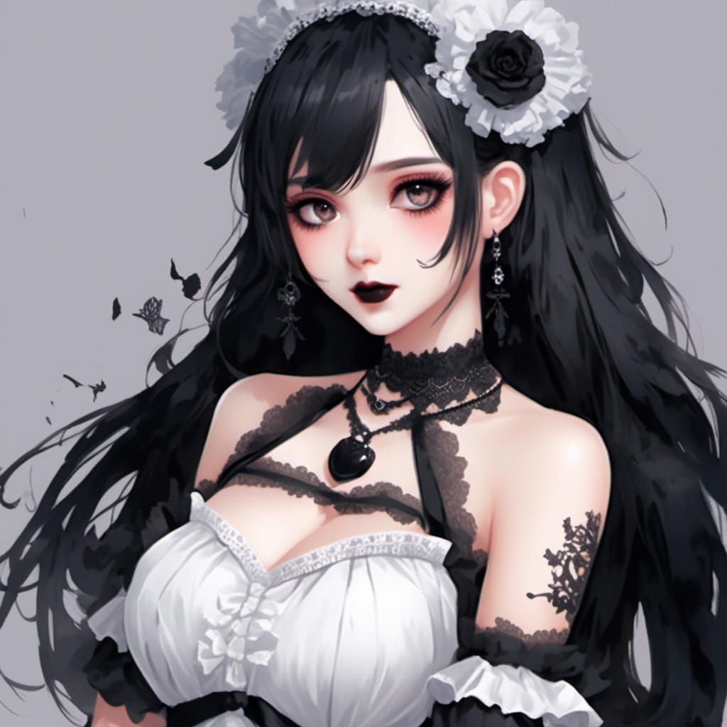 Happy Goth Maid in Fantasy Anime Style