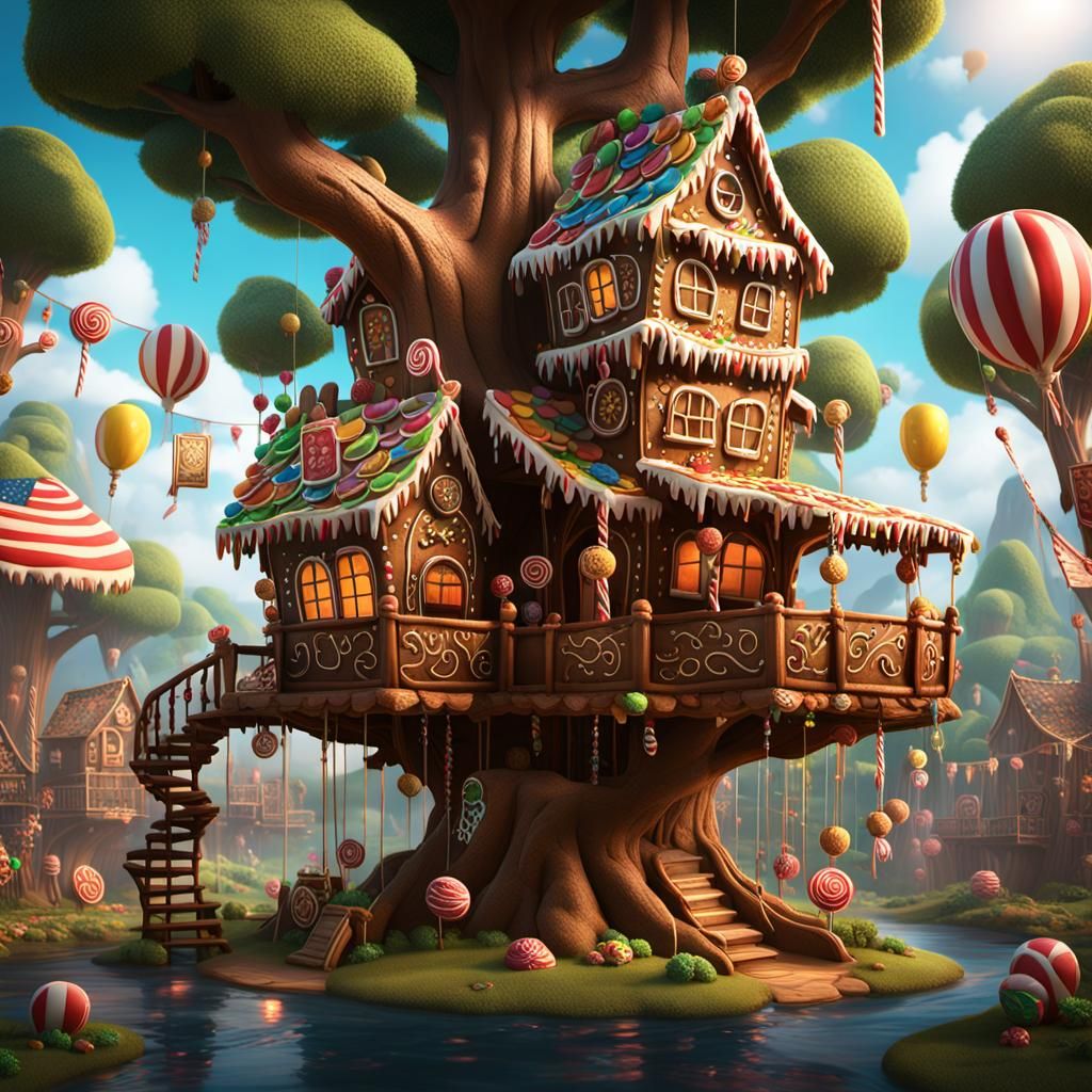 Enchanted Gingerbread Treehouse with Candy Details