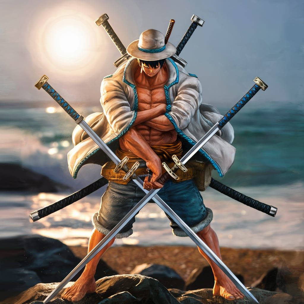 Zoro, the Swordsman, Stands Guard at Sunset