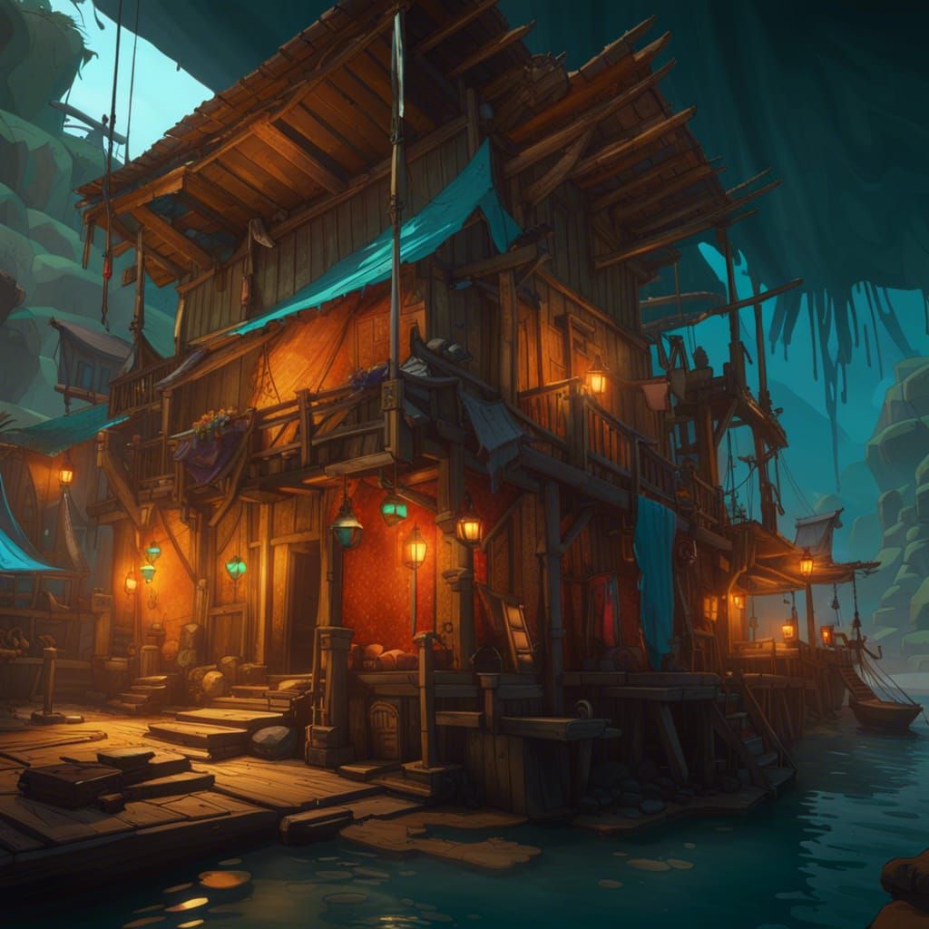 Detailed Pirate Hideout Concept Art