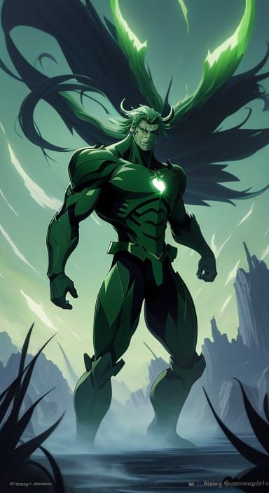 Manga Style Beast in Green: Cel-Shaded Anime Art