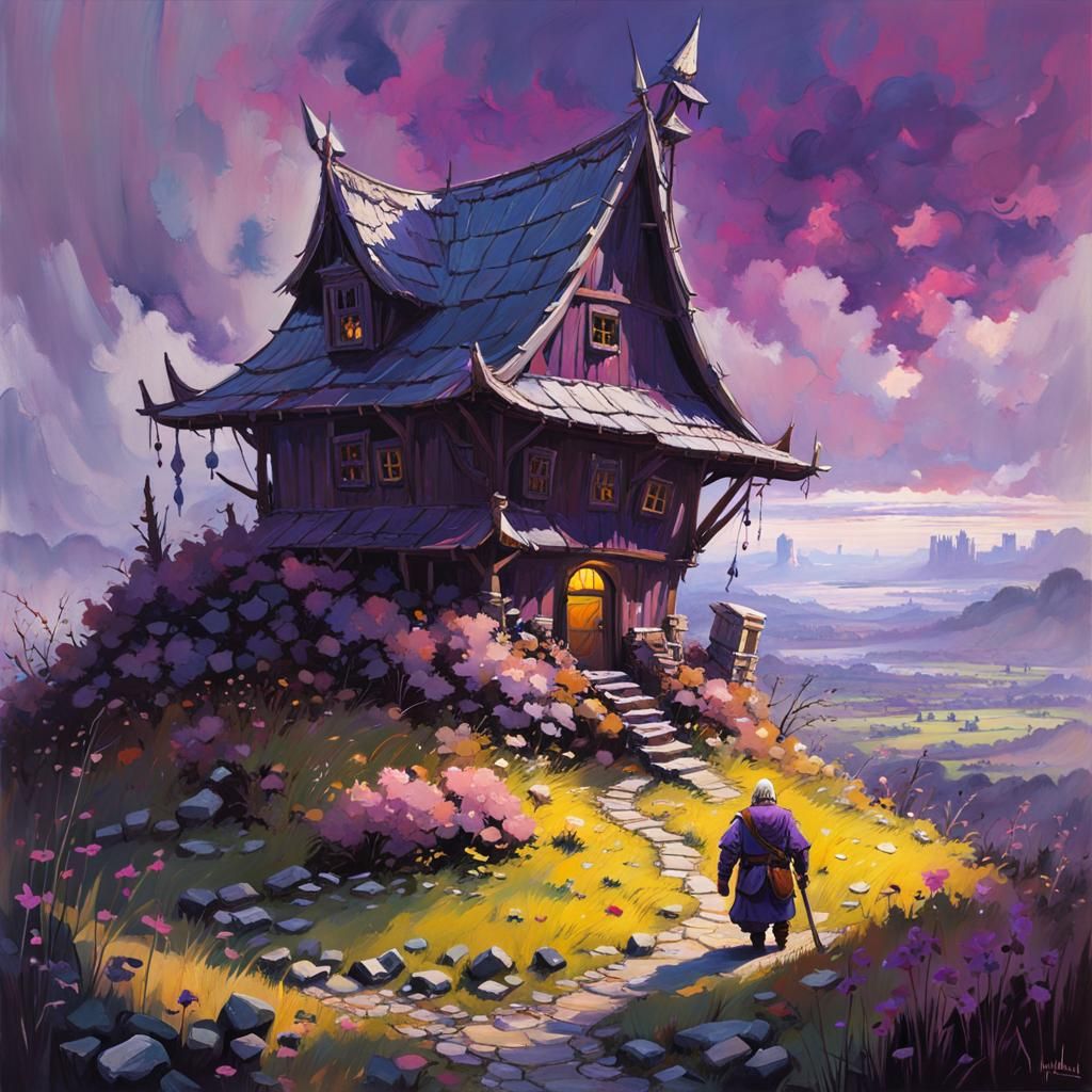 Low Fantasy Dwarf Kingdom: Purple Gouache Painting