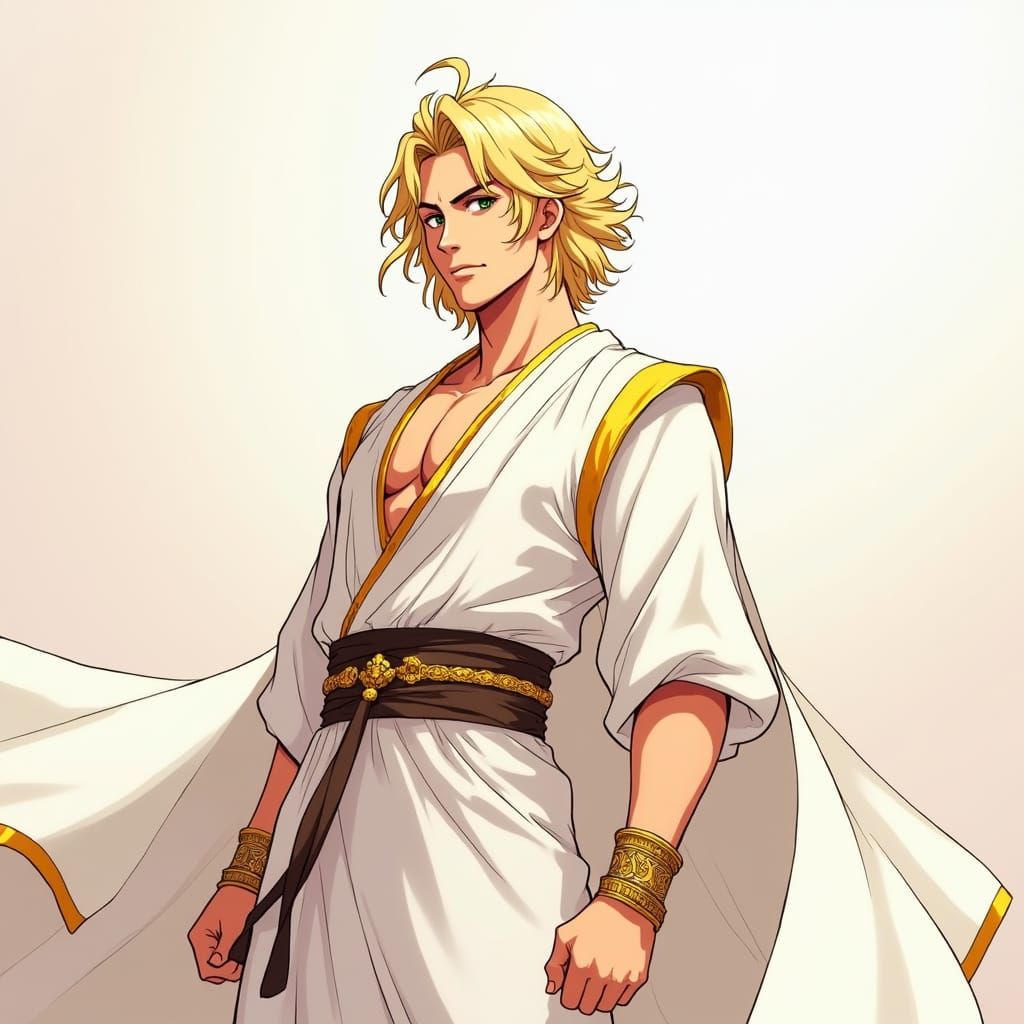 Anime Man with Blonde Hair in Digital Watercolor Style