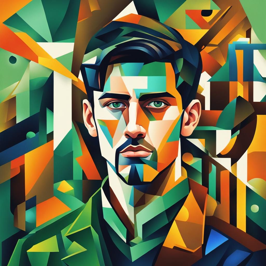 Cubist Portrait of a Young Man in Geometric Fauvism