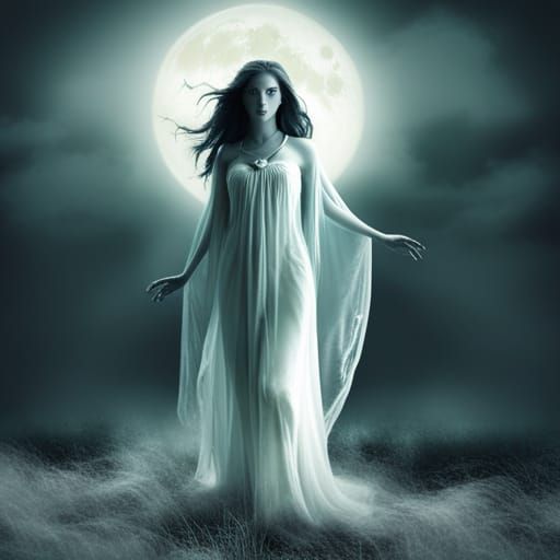 Ethereal Ghost Woman in Misty Swamp, Gothic Art