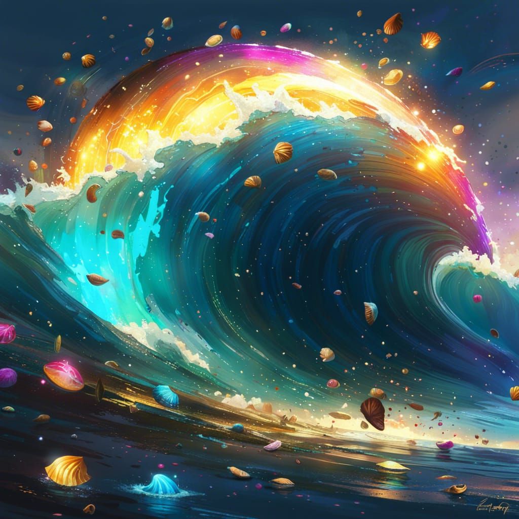 Colorful Shell Tsunami with Gold Decorations