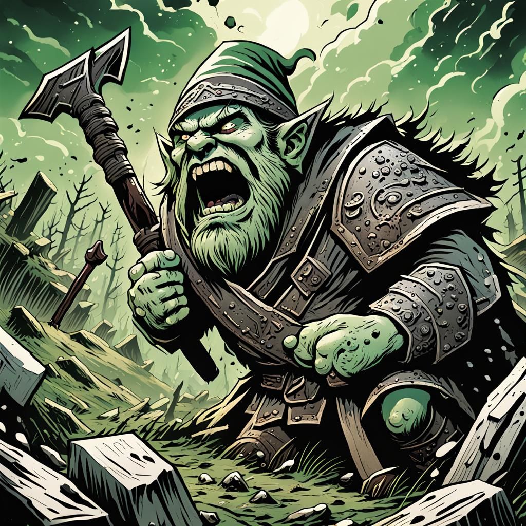 Berserk Gnome Warrior in Dark Fantasy Comic Art