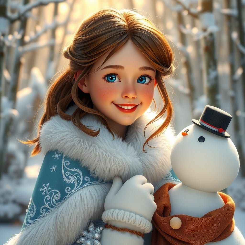 Winter Princess Wendy Adds Final Touches to Snowman