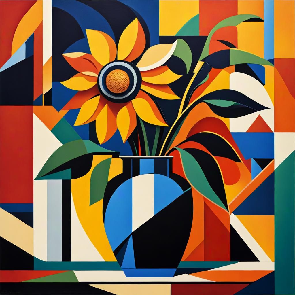 Cubist Sunflower in Steampunk House