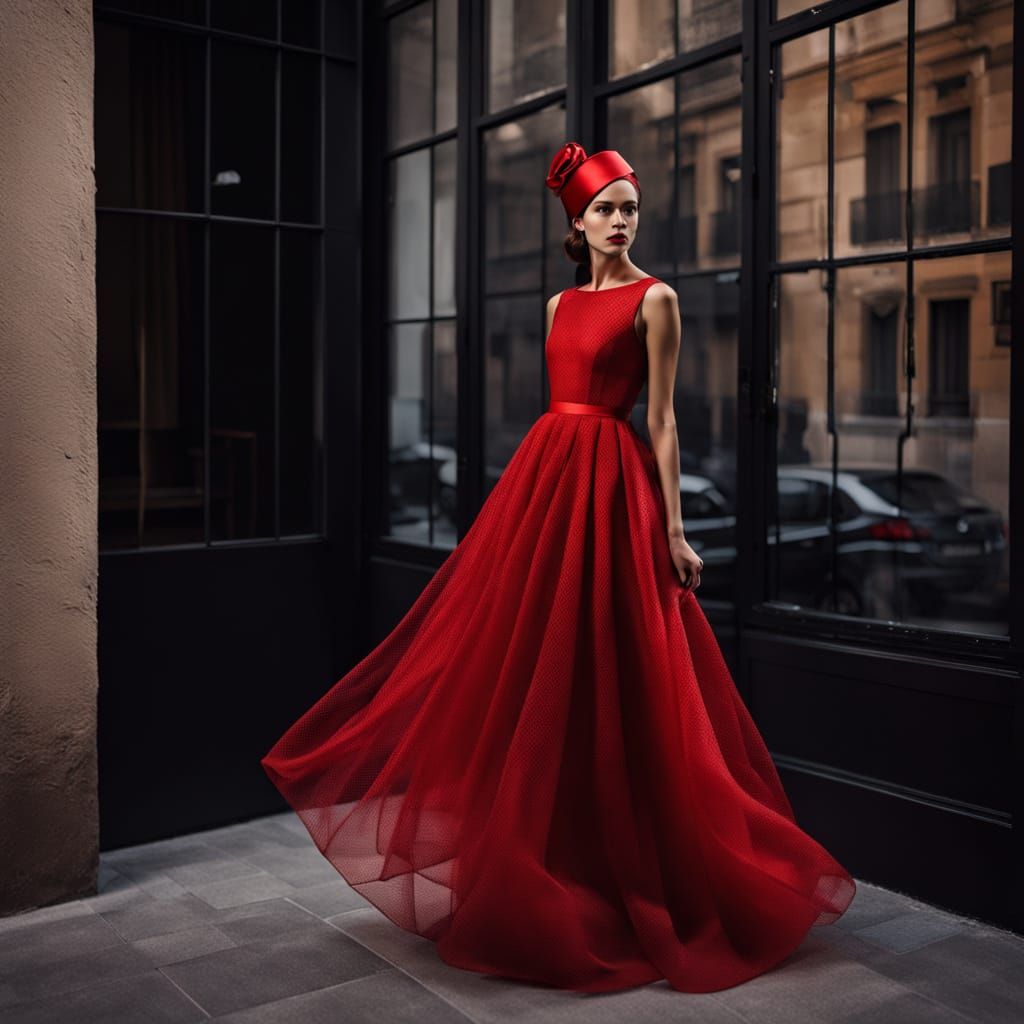 Elegant Woman in Vibrant Red Gown