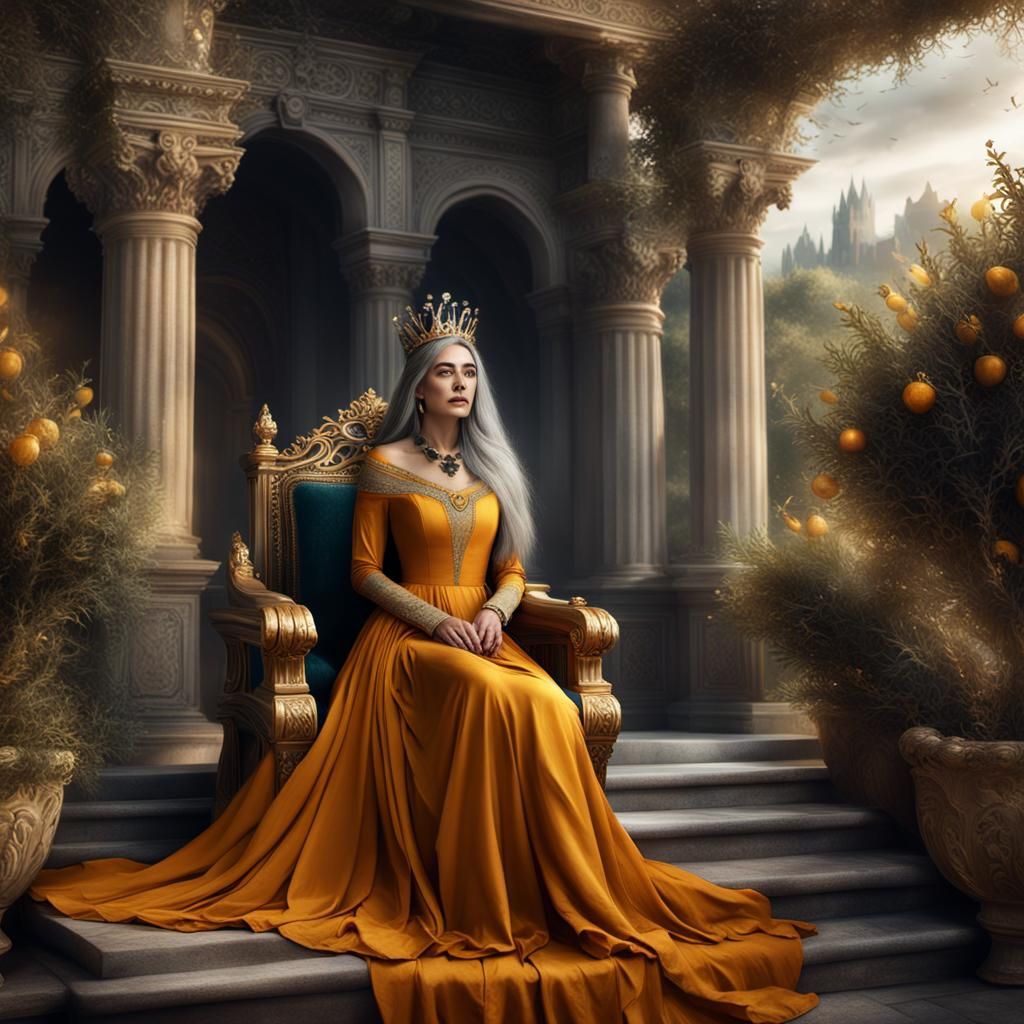 Queen on Throne with Olive Tree Balcony