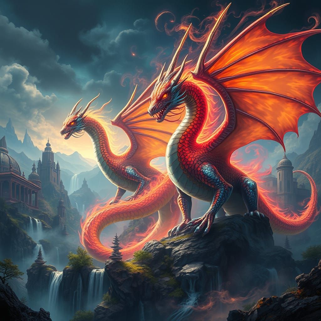 Mystical Elemental Dragons in Vibrant Fantasy Landscapes