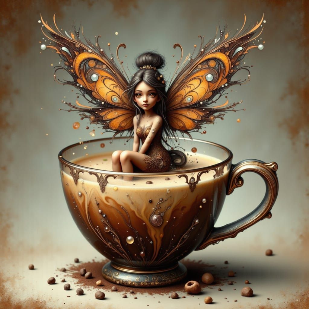 Mocha Fairy in a Teacup Surreal