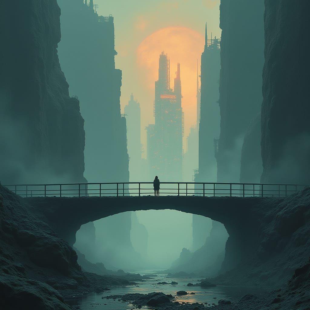 Surreal Bridge Connects Desolate World to Future City