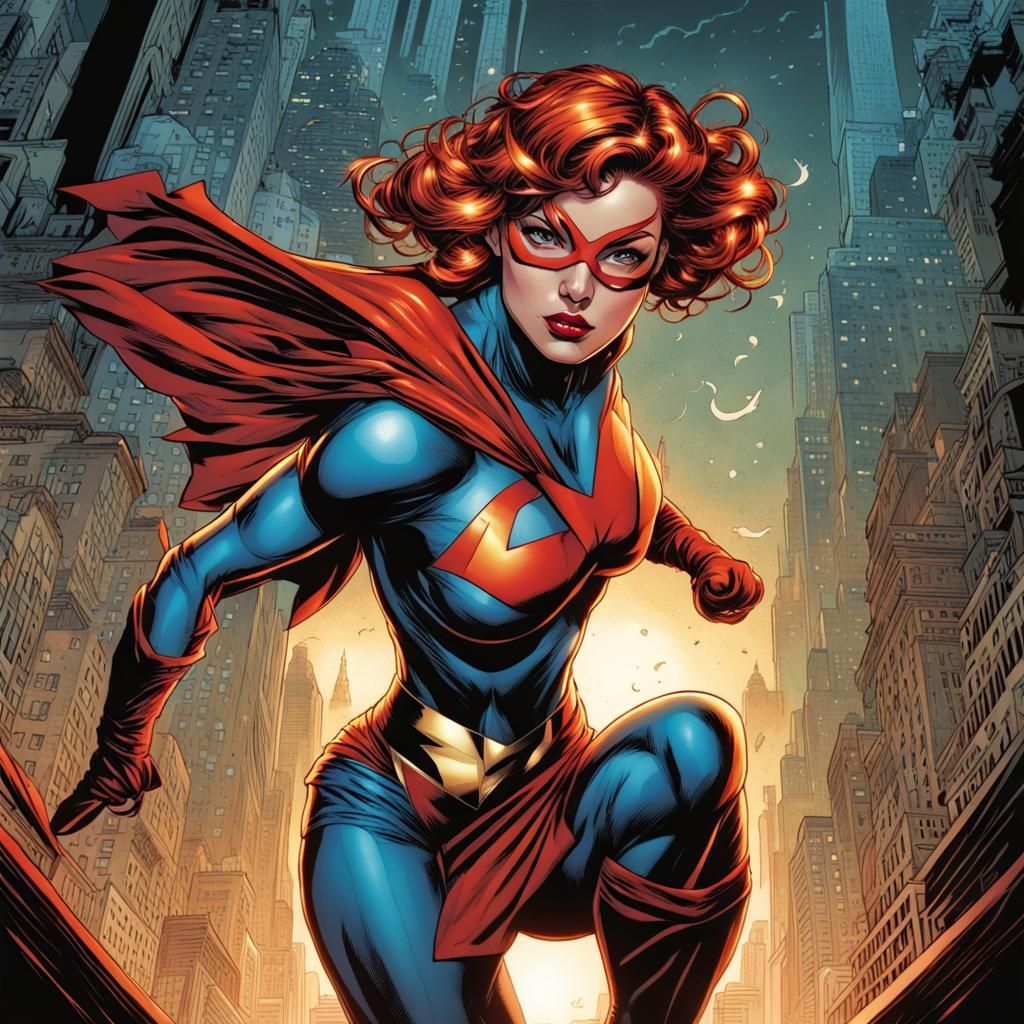 Dynamic Woman Superhero in Comic Book Style