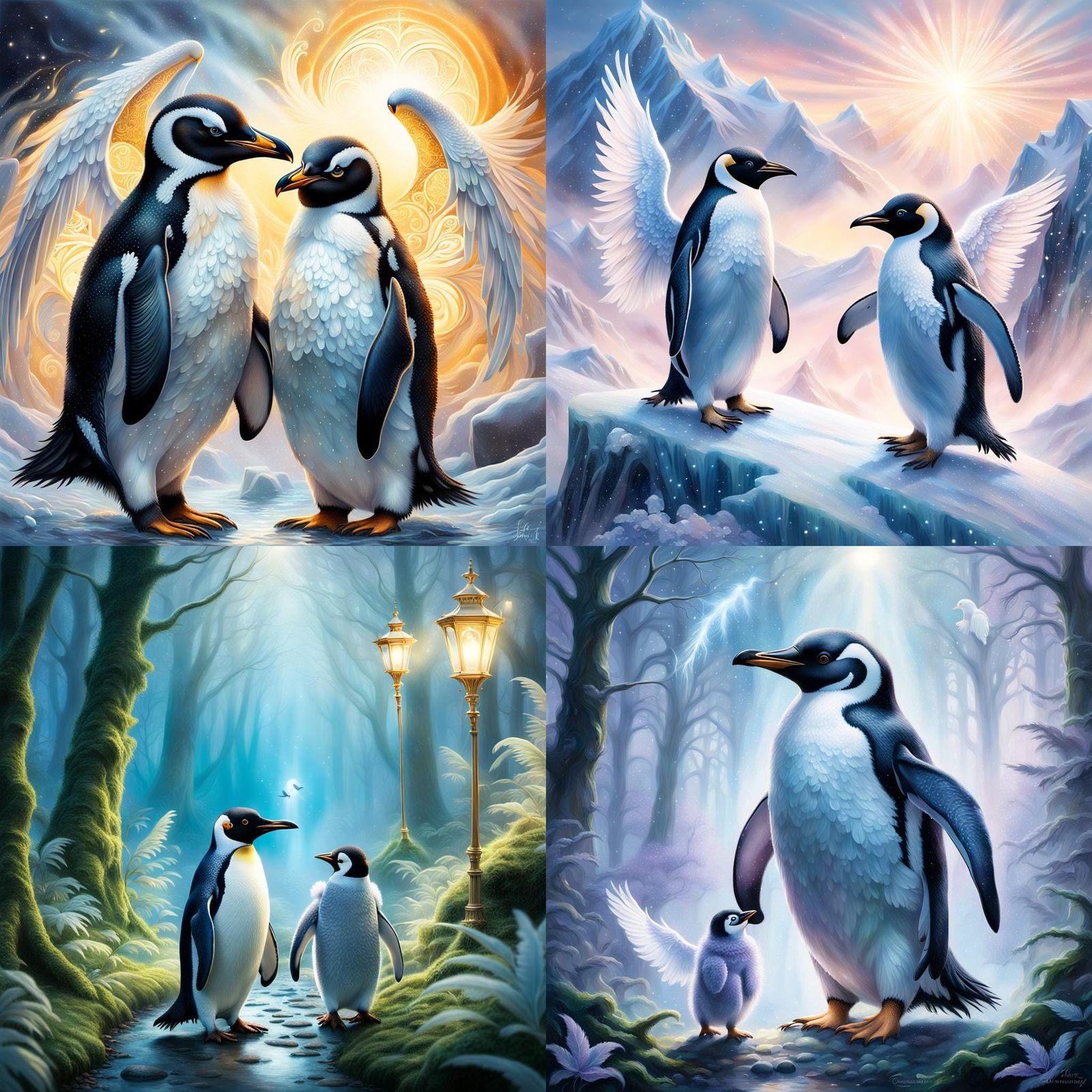 Penguin and Angel in Ethereal Fantasy Style