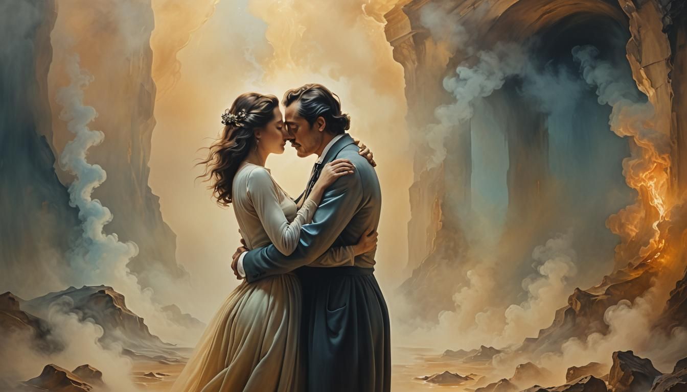 Dreamlike Embrace: A Surrealist Impressionist Painting