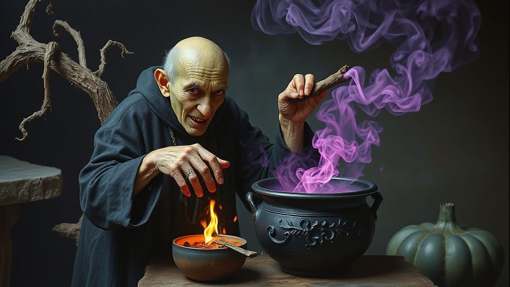 Mystical Hag Brewing Potion in Dark Realm