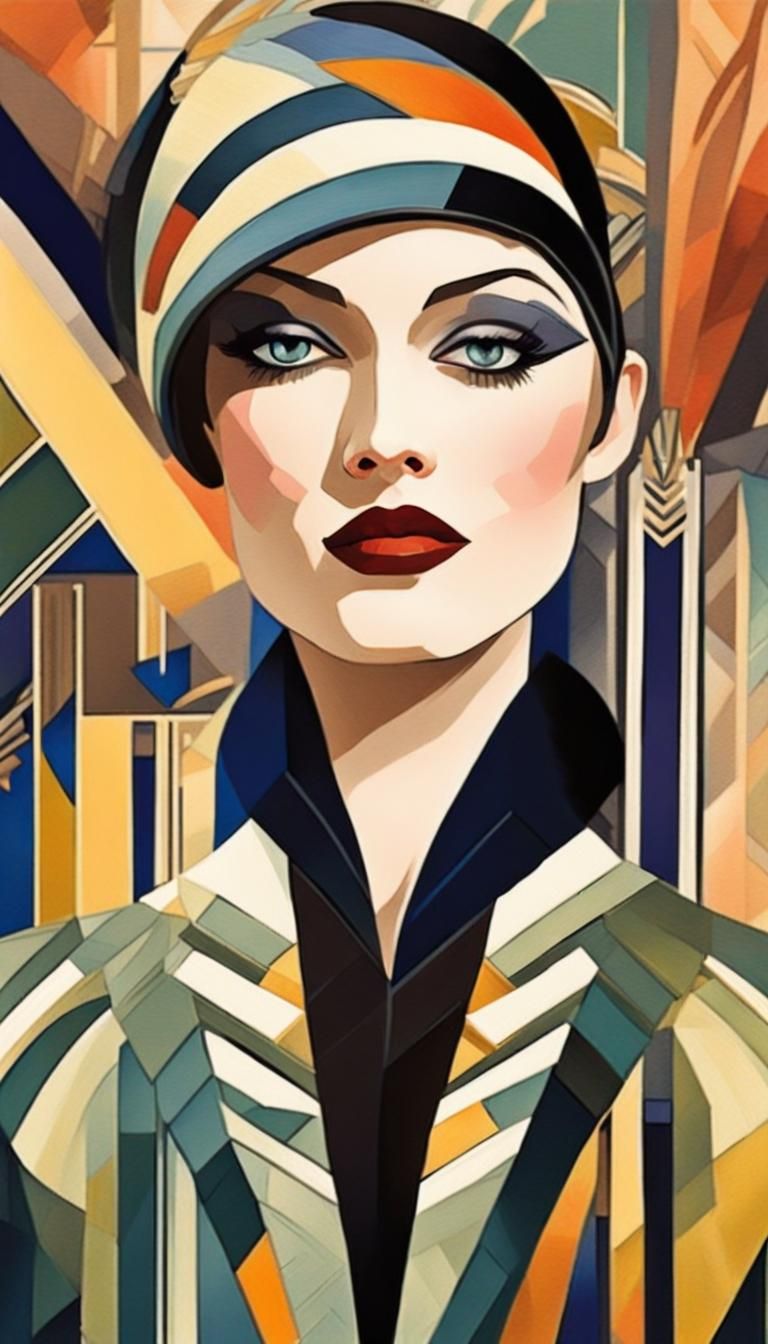 Art Deco Fashion Portrait in Gouache Style