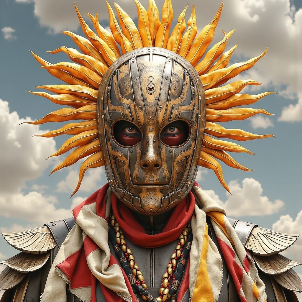 Ancient Guardian of Sun Temple in Solarpunk Style