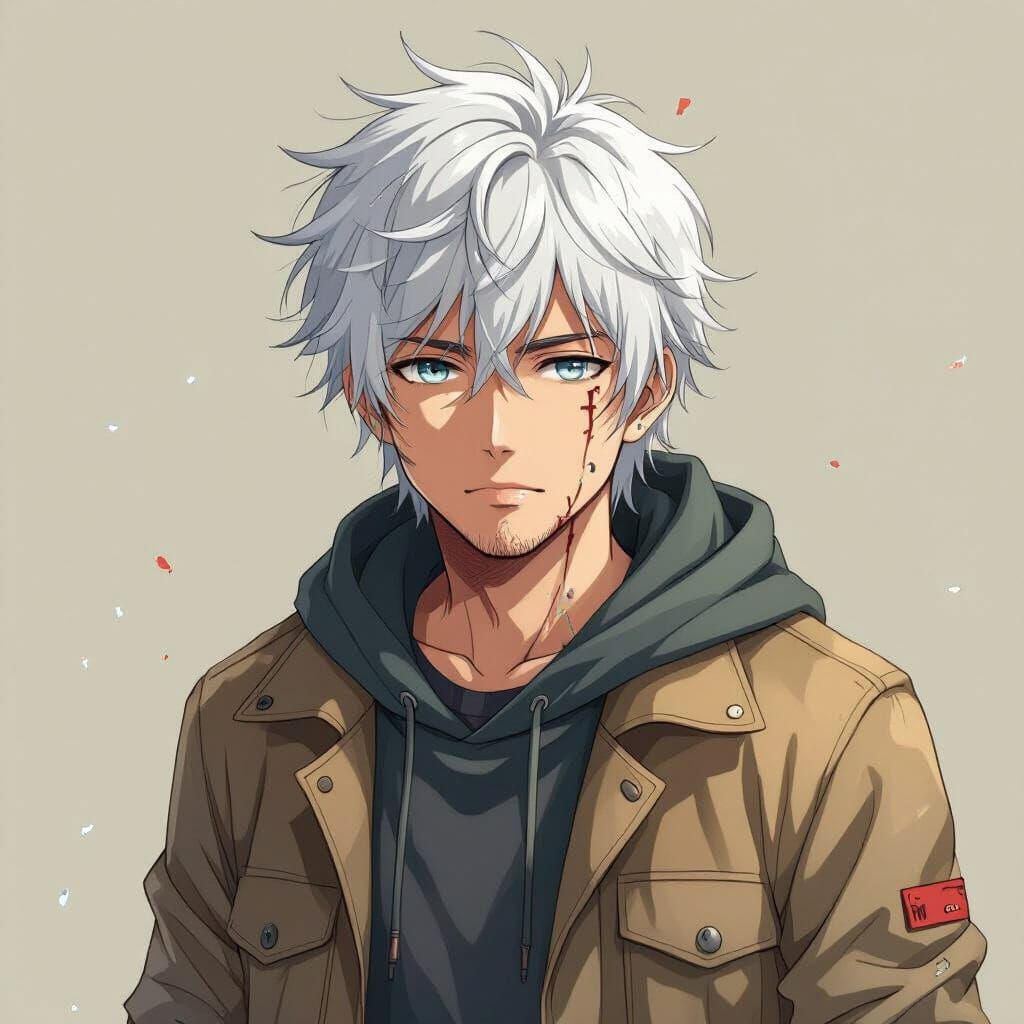 Anime Man with White Hair in Shinkai Style