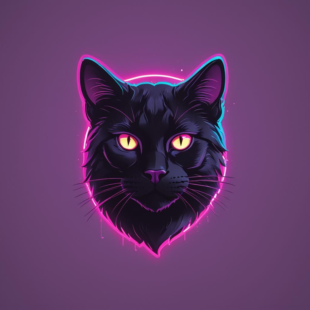 Synthwave Black Cat Logo in Neon Retro Style