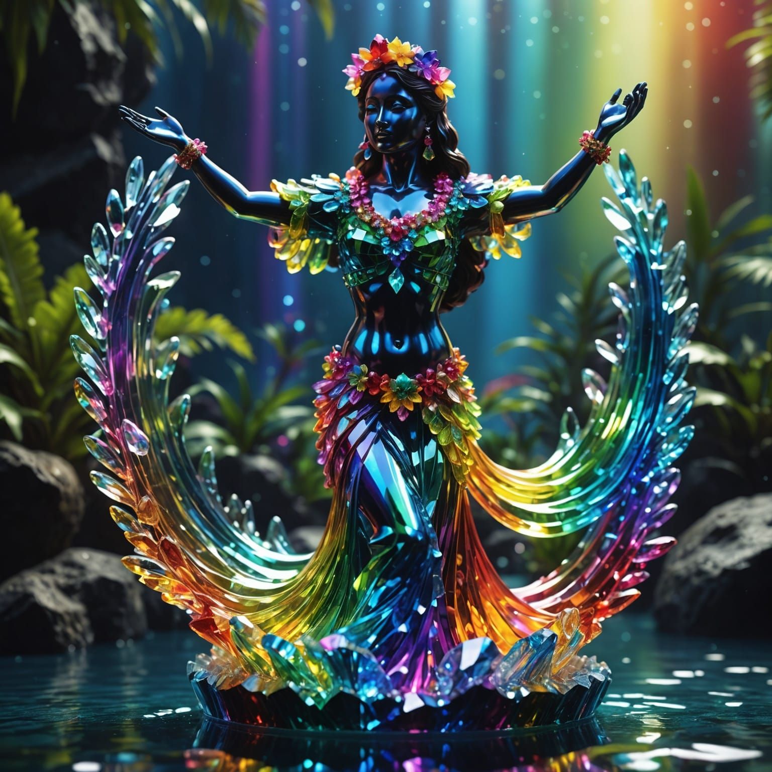 Rainbow Crystal Hula Statue in Ocean