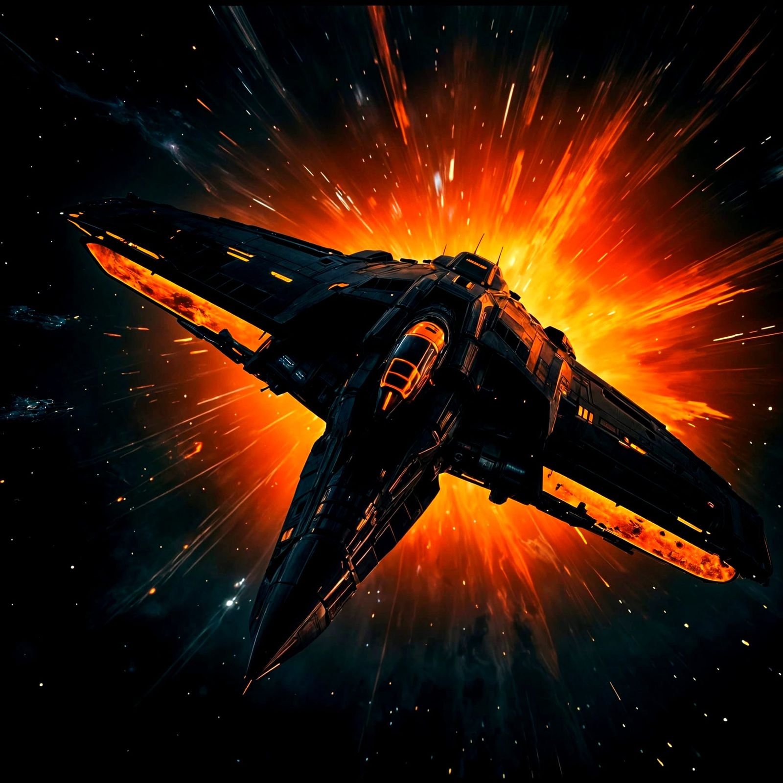 Dynamic Spaceship Enters Orange Liquid Space: Cinematic Stil...