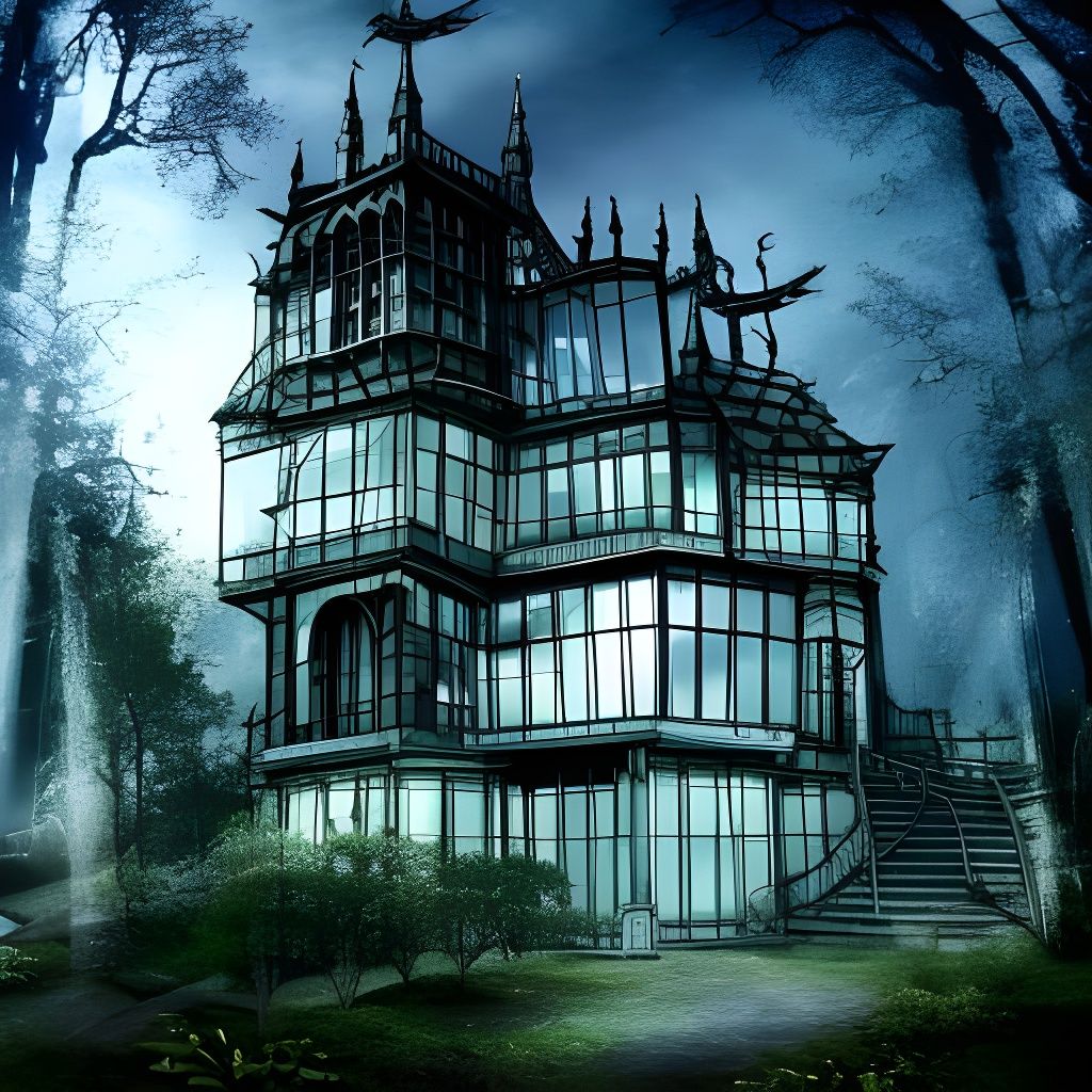 Futuristic Glass Mansion in Dark Forest