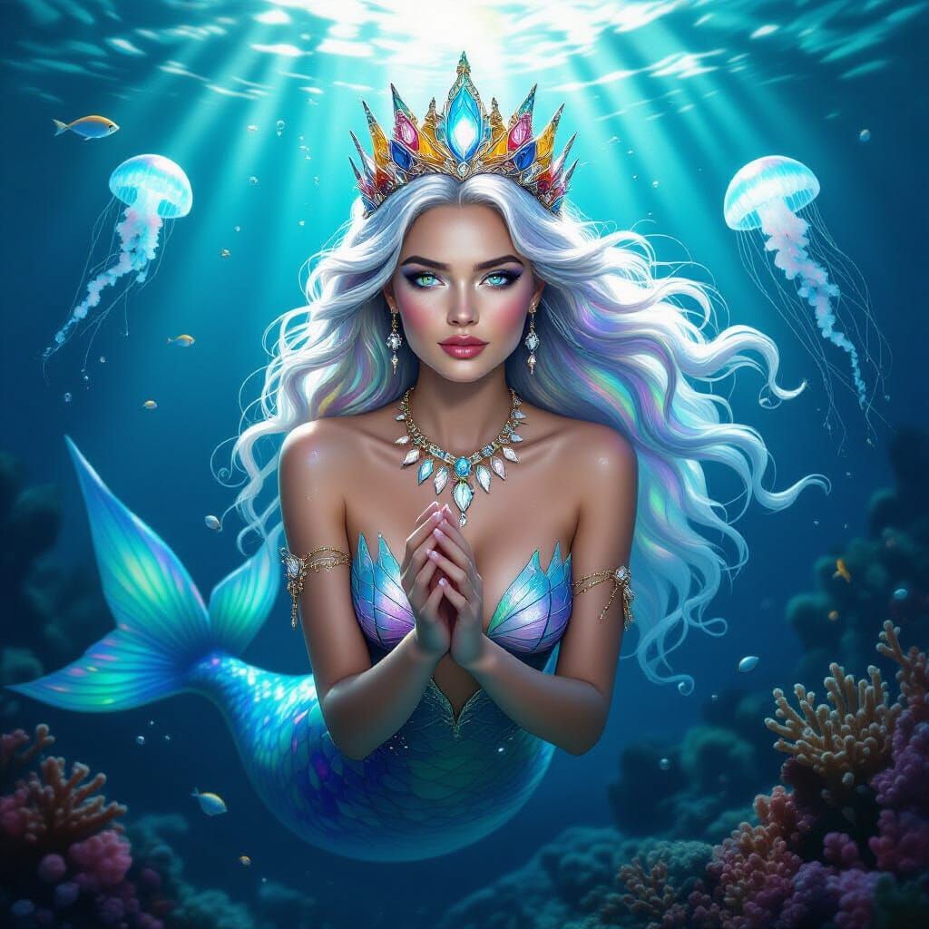 Mermaid Shark Queen Emerges from the Deep Sea