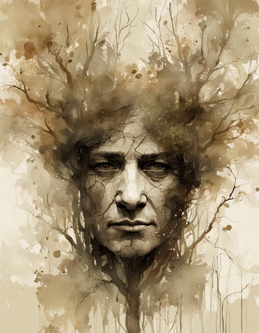 Mystical Tree Spirit in Sepia Tones