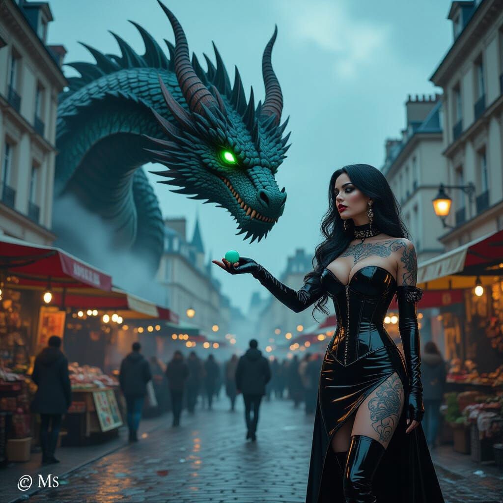 Woman Feeds Dragon in Chaotic Paris Market