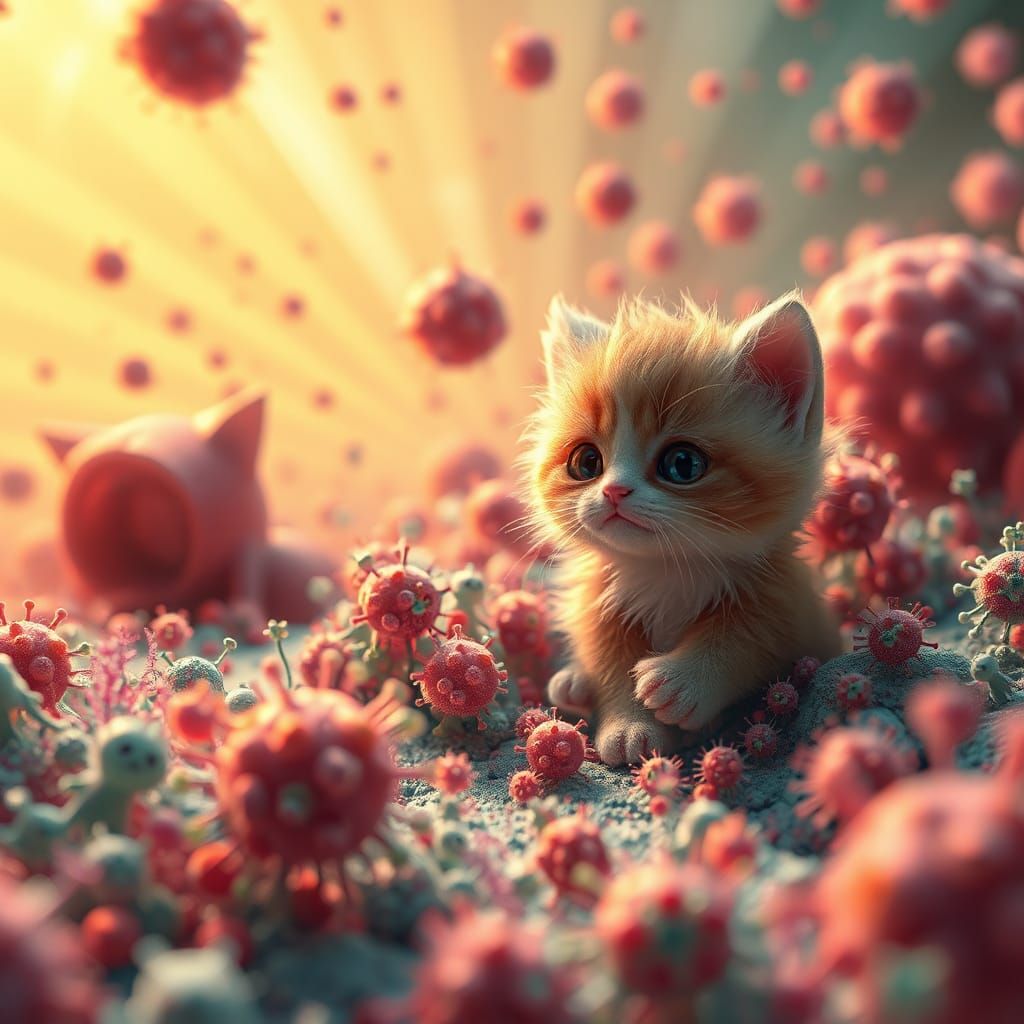 Microscopic World with Kittens in Disney Concept Art Style