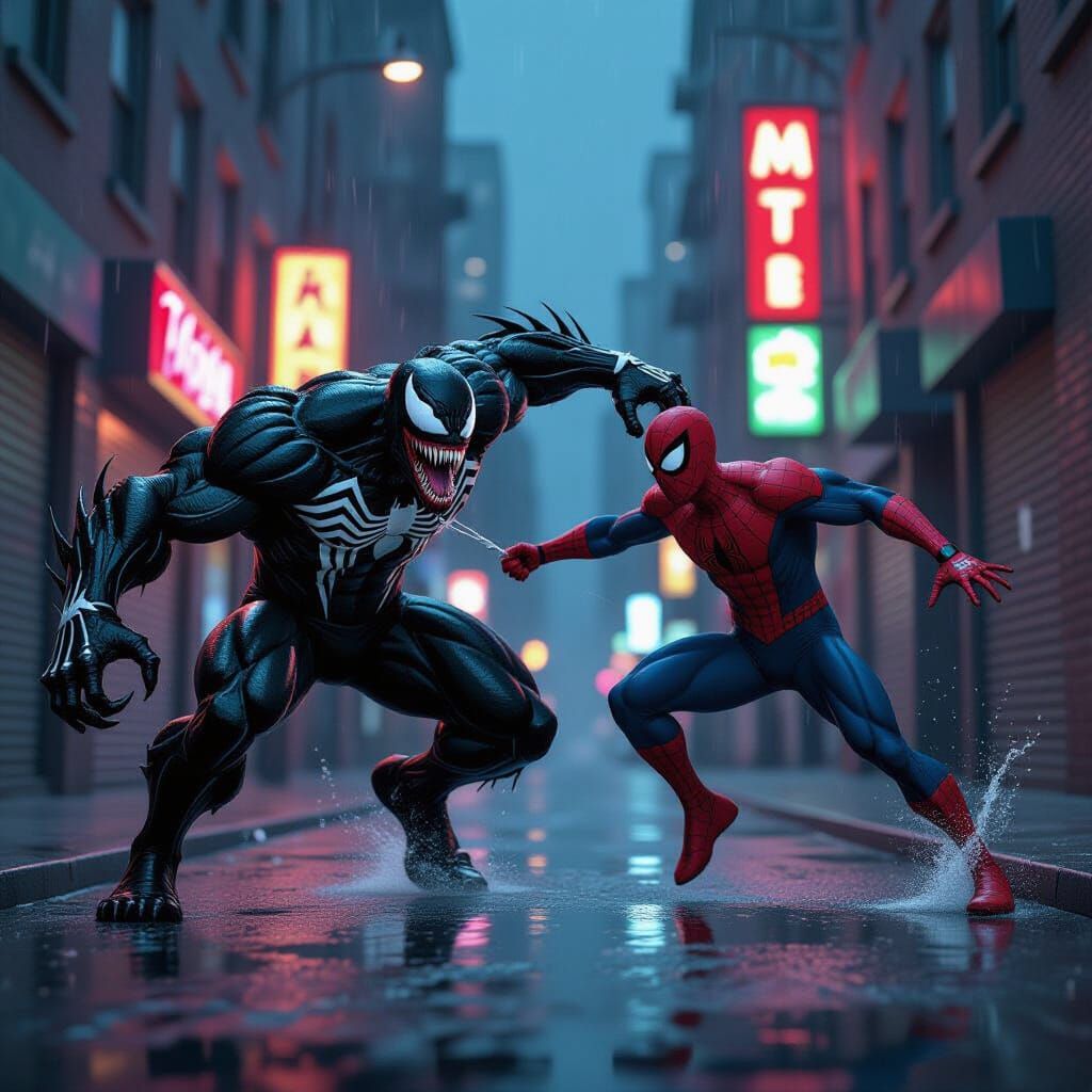 Venom Attacks Spider-Man in Gritty Comic Style