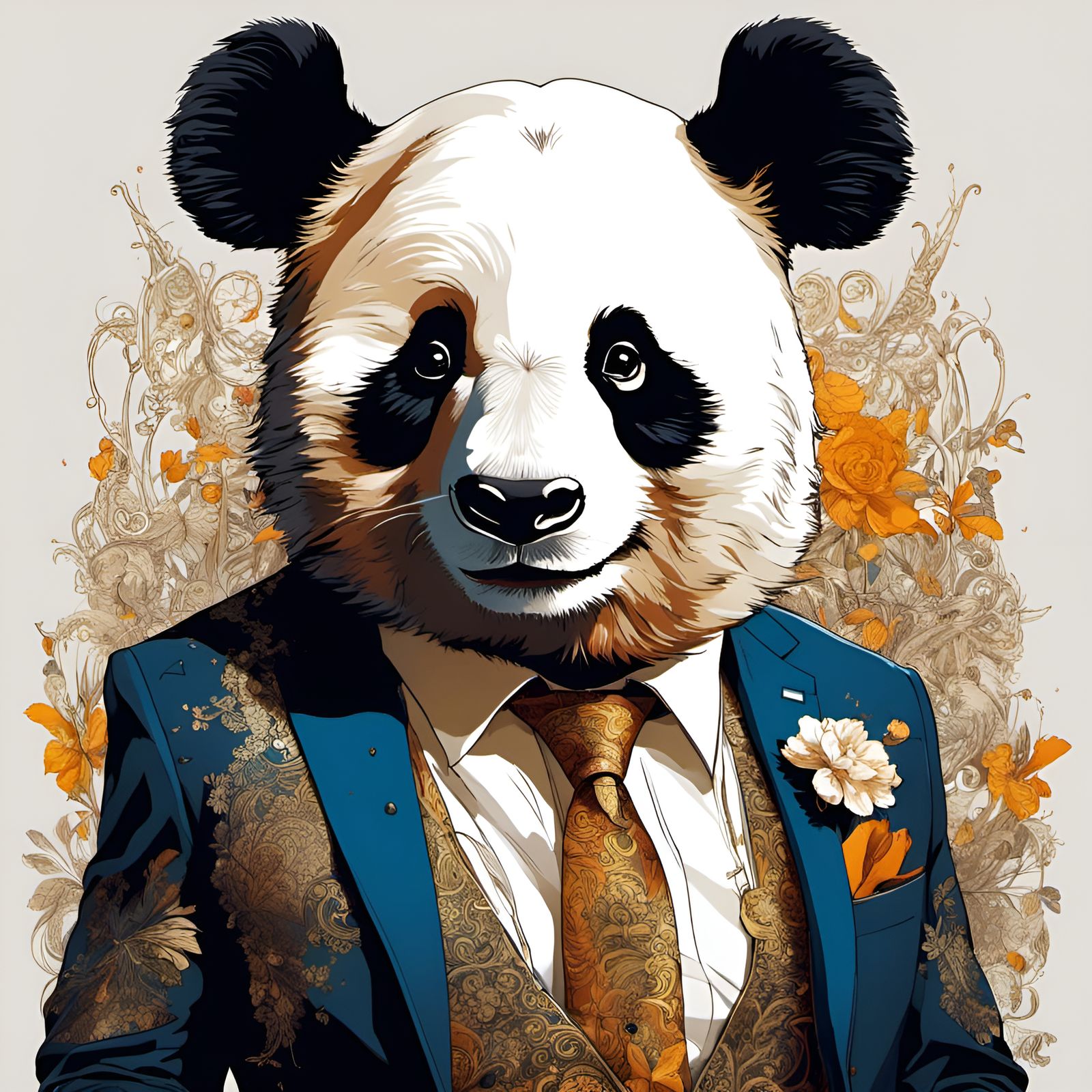 Panda Businessman Portrait in Intricate Style