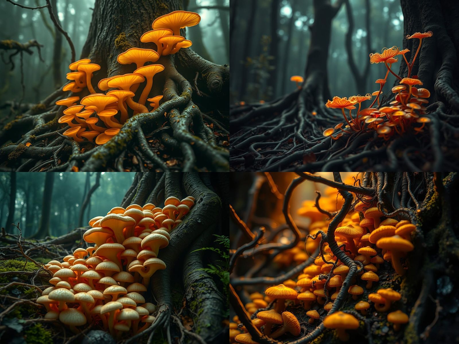 Intertwined Fungal Hyphae and Tree Roots: Macro Digital Art