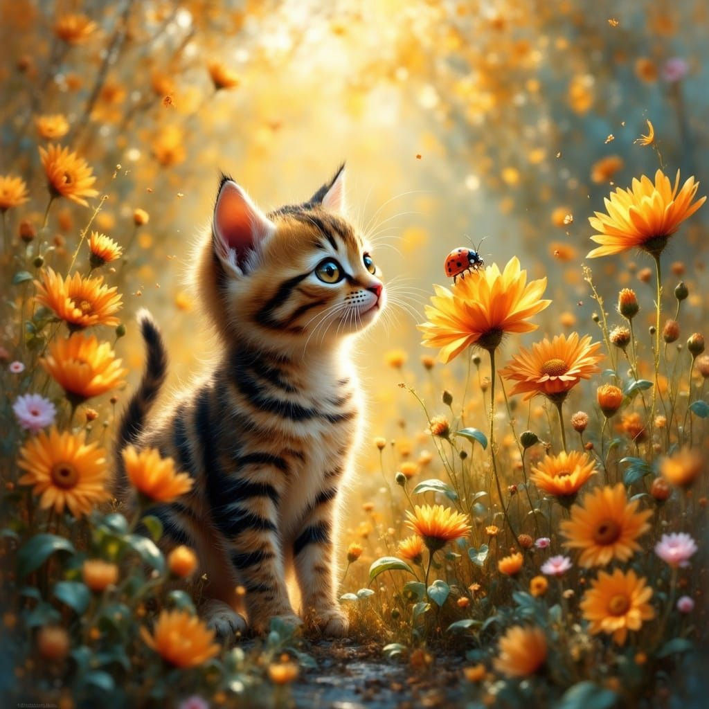 Enchanted Kitten in Whimsical Garden