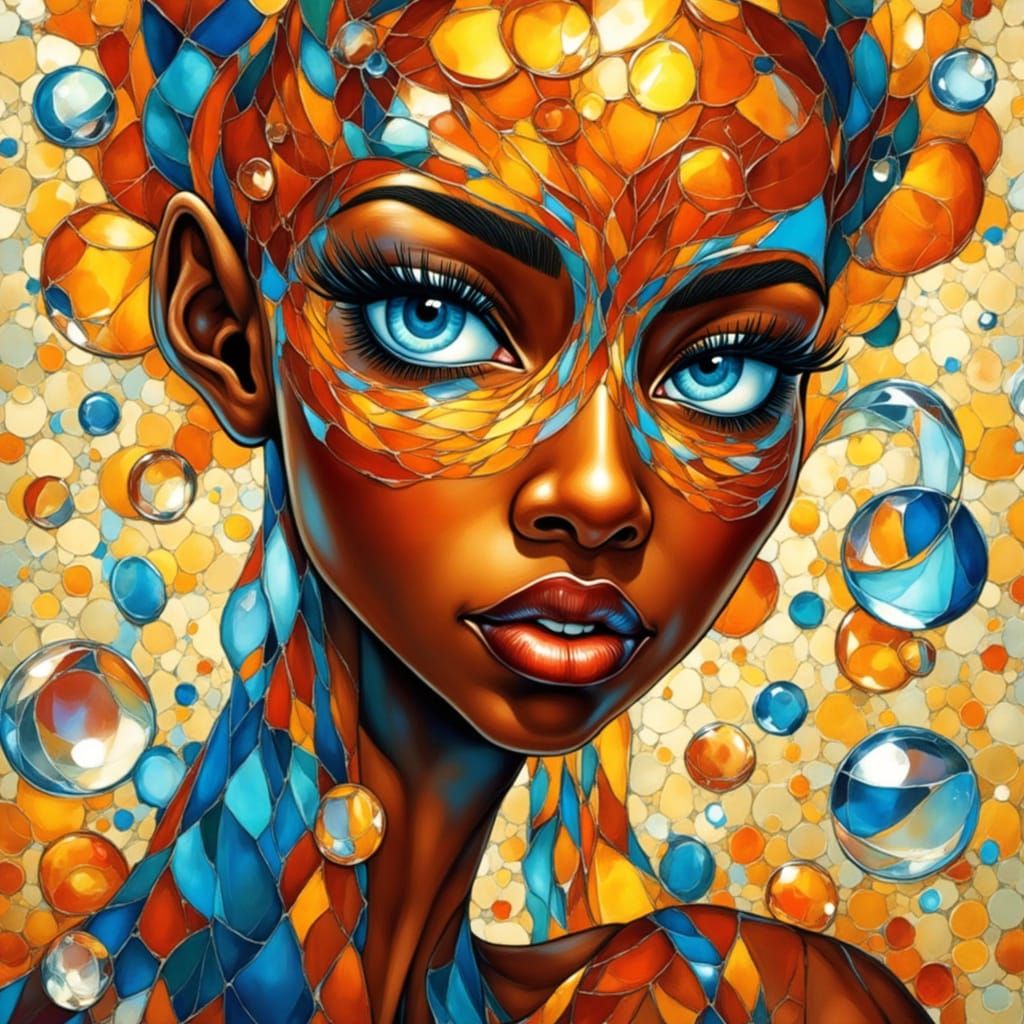 Regal African Queen in Stained-Glass and Mosaic Style Digita...