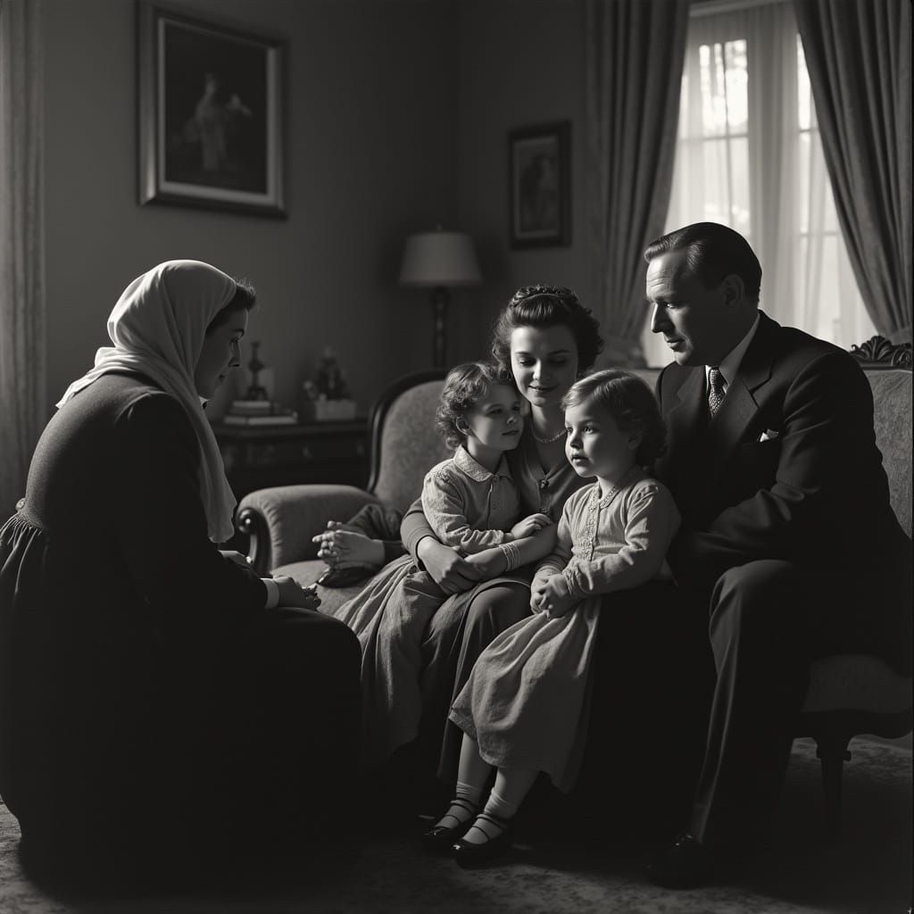Vintage Family Gathering in Warm Black and White