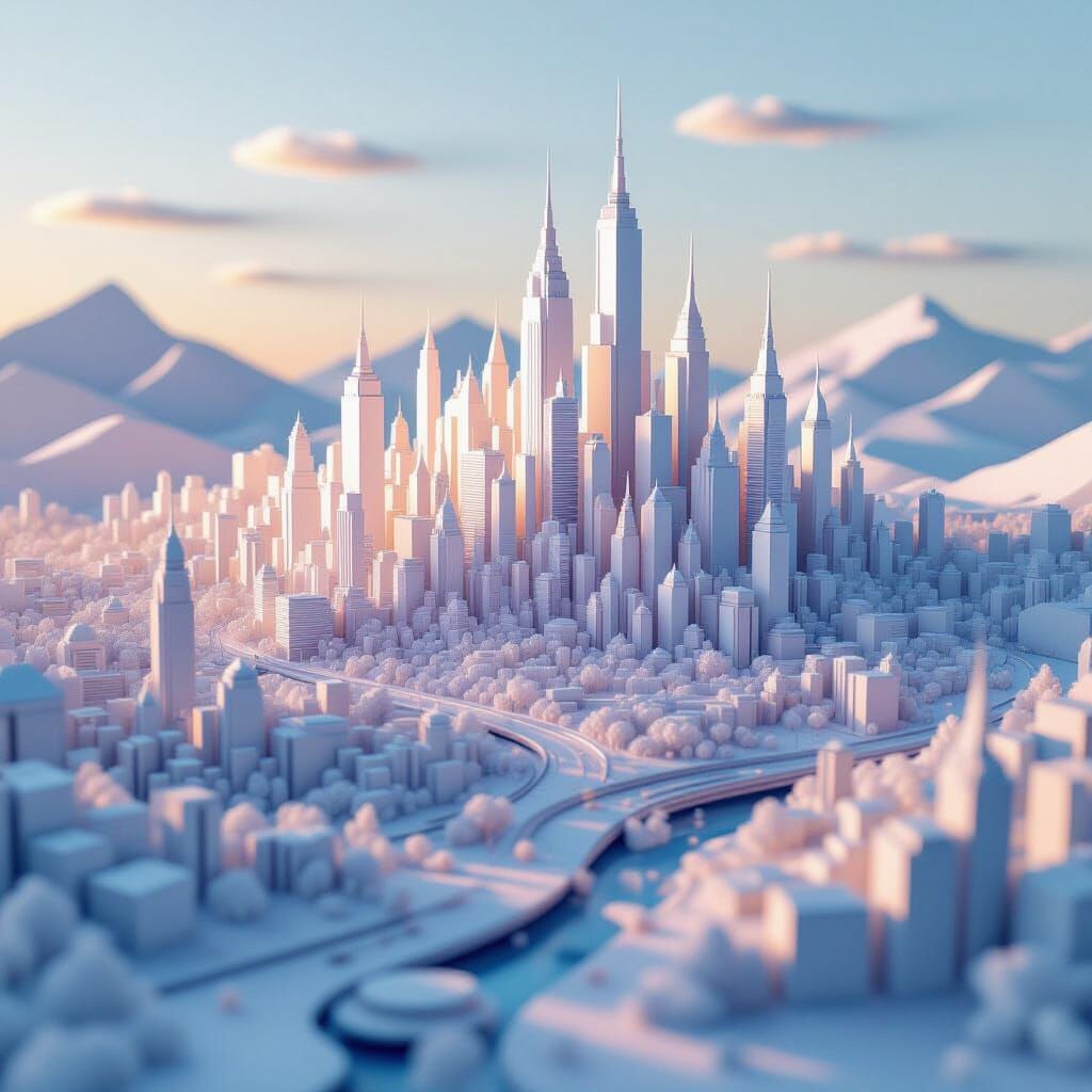 Whimsical Papercraft City Diorama with Ethereal Glow