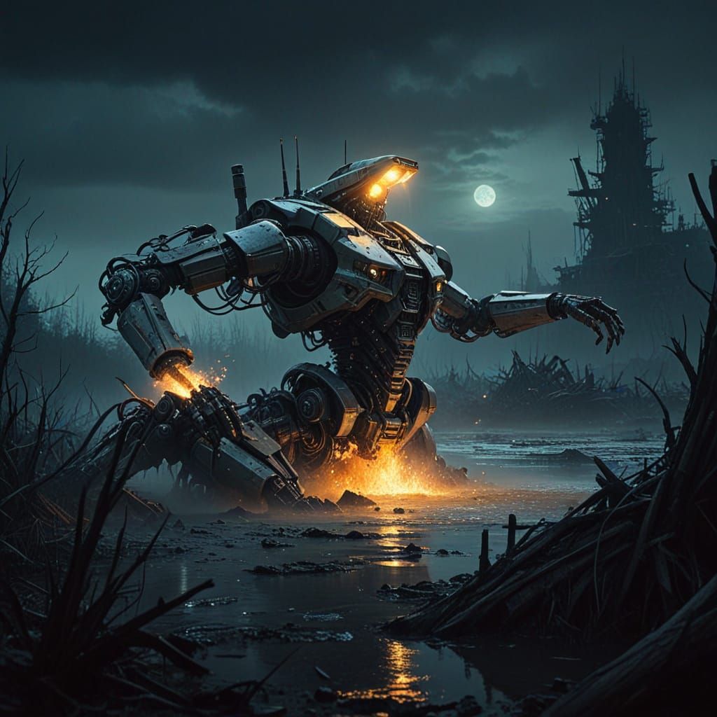Abandoned Mecha on a Dystopian Alien Swamp