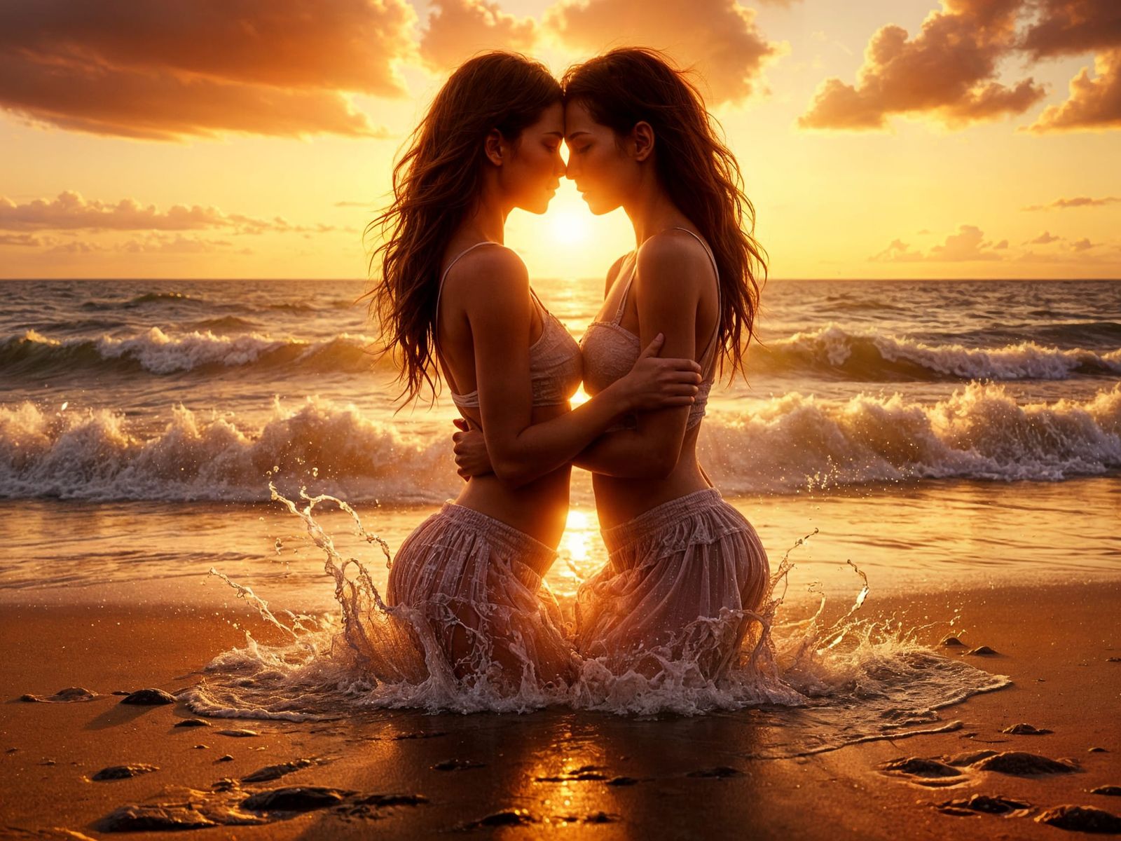 Elegant Sunset Embrace on a Beach