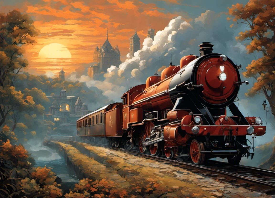 Victorian Gothic Mosaic of Orange Sun at Dusk