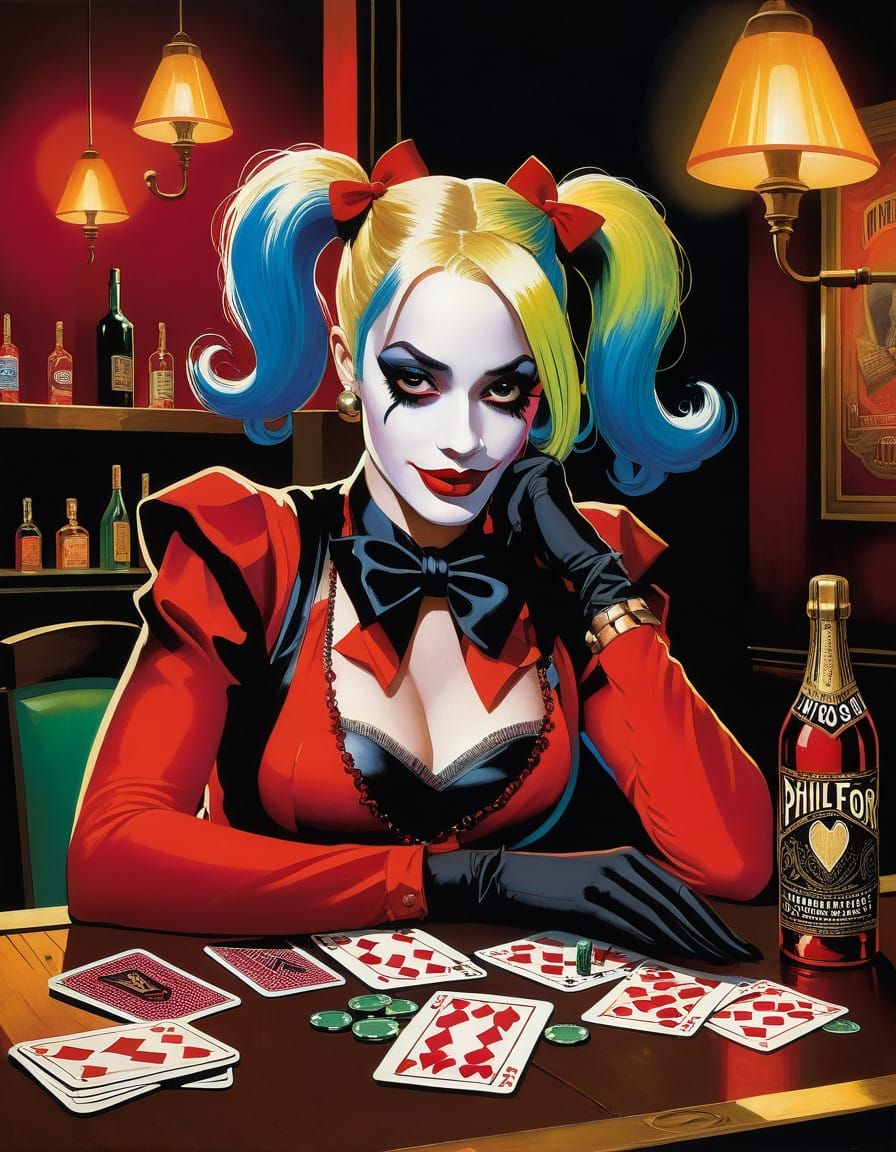 Vibrant Jester in Smoky Speakeasy